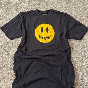 drew house Black Tee with Yellow Smiley Logo